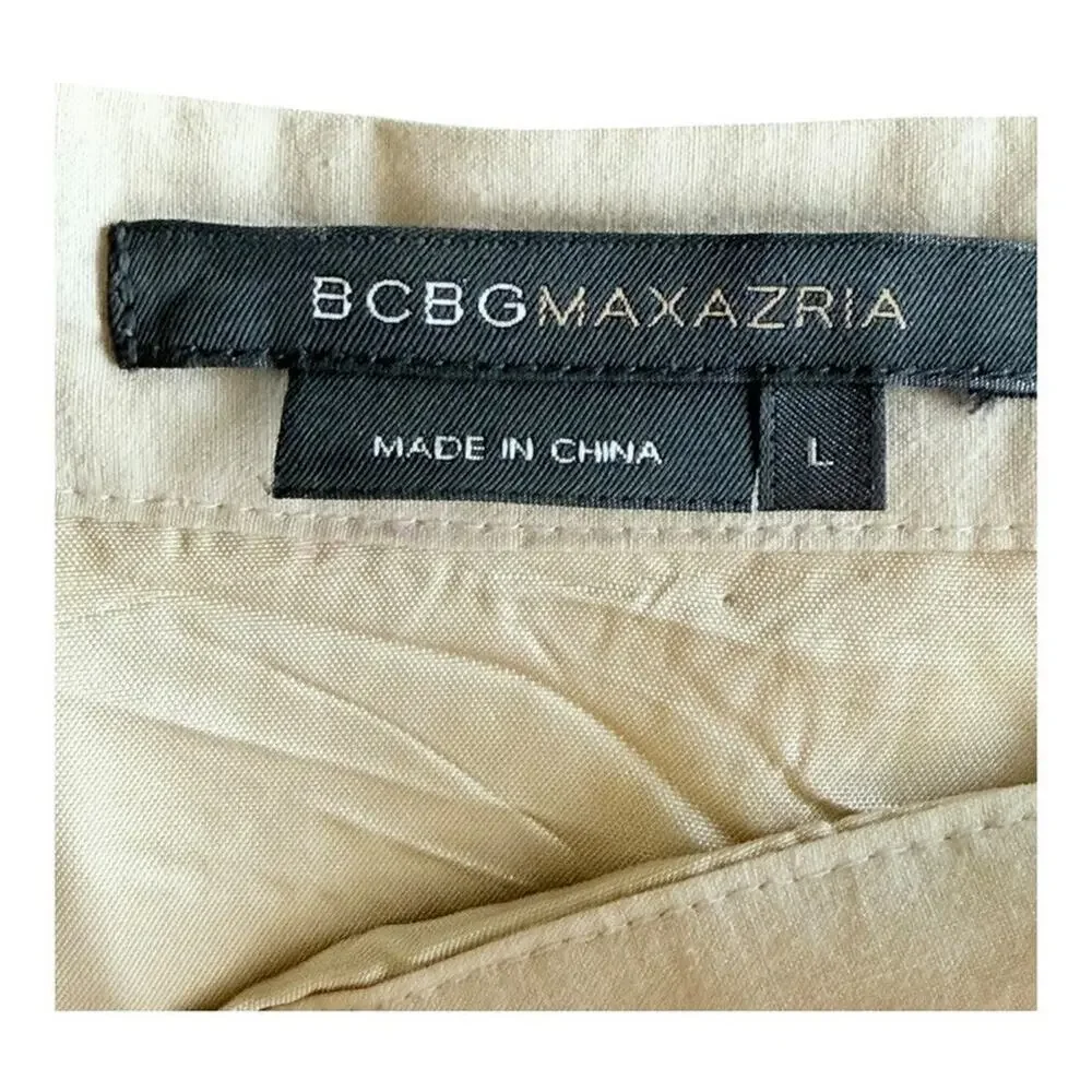 BCBGMAXAZRIA Floral Embroidered Flared A-Line Skirt Tan Neutral 100% Cotton L